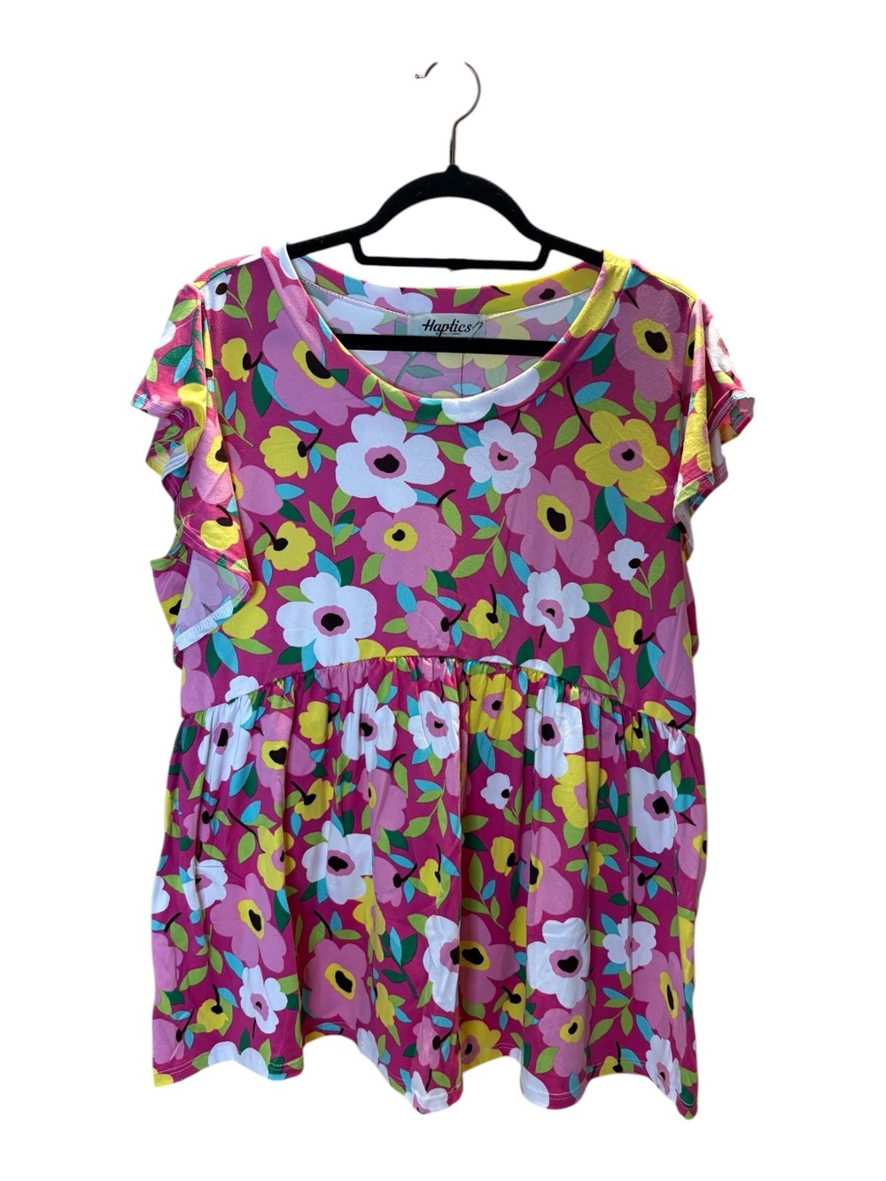 Haptics Pink Floral Short Sleeve Peplum Top